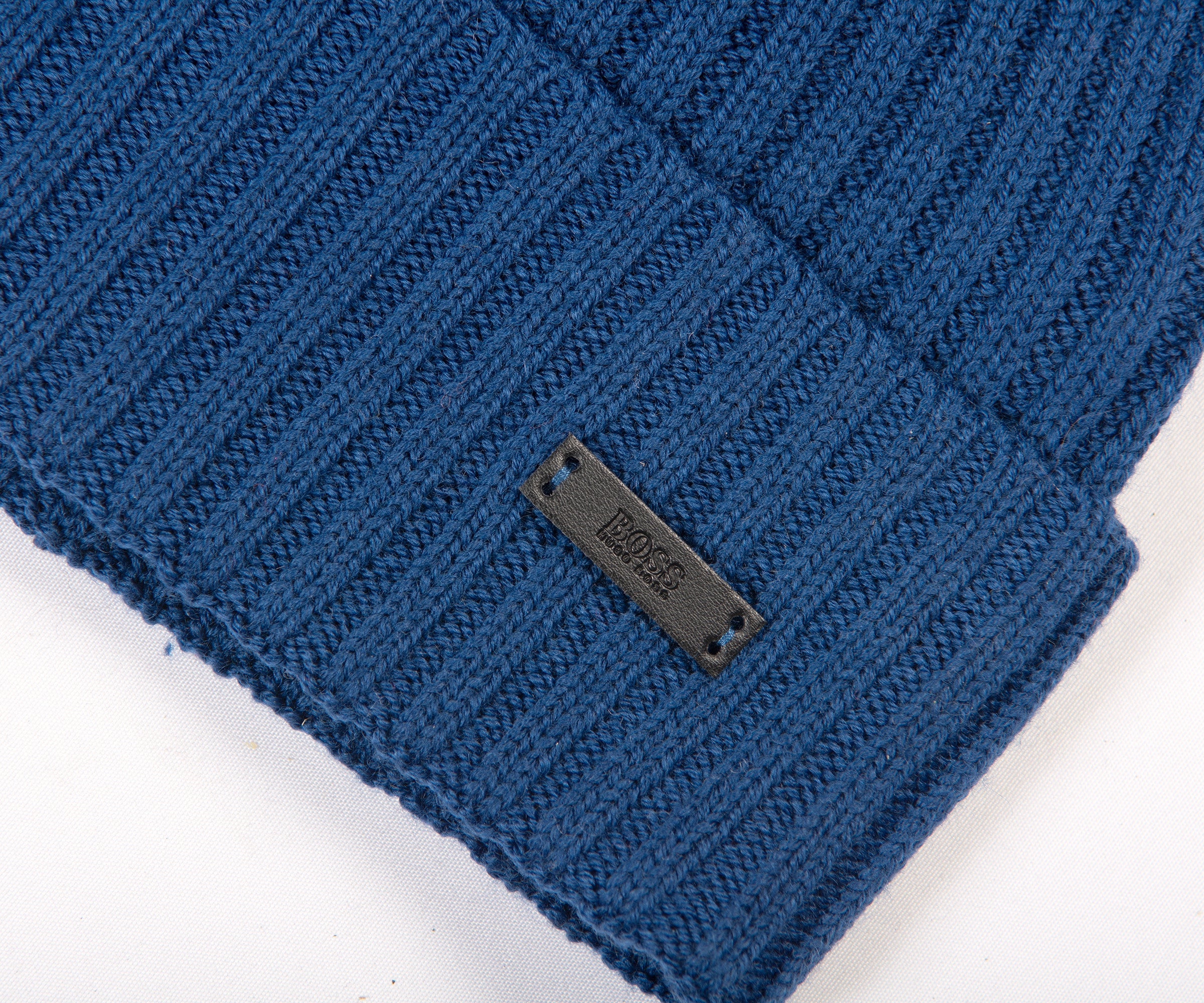 Boss Fati_M Classic Ribbed Beanie Hat Blue - Image 2