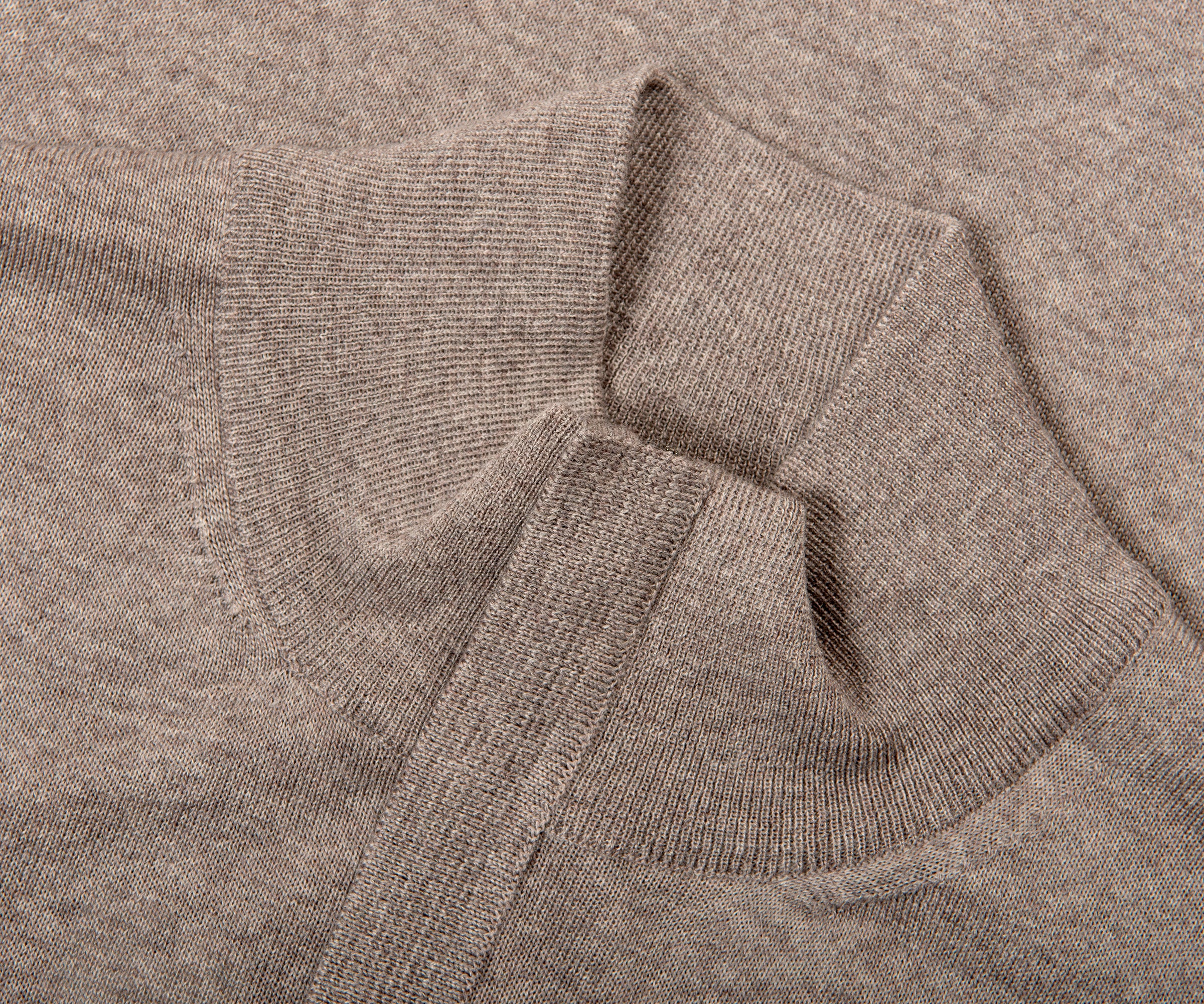 Canali Merino Wool Mock Turtleneck 1/4 Zip Knit Taupe - Image 2