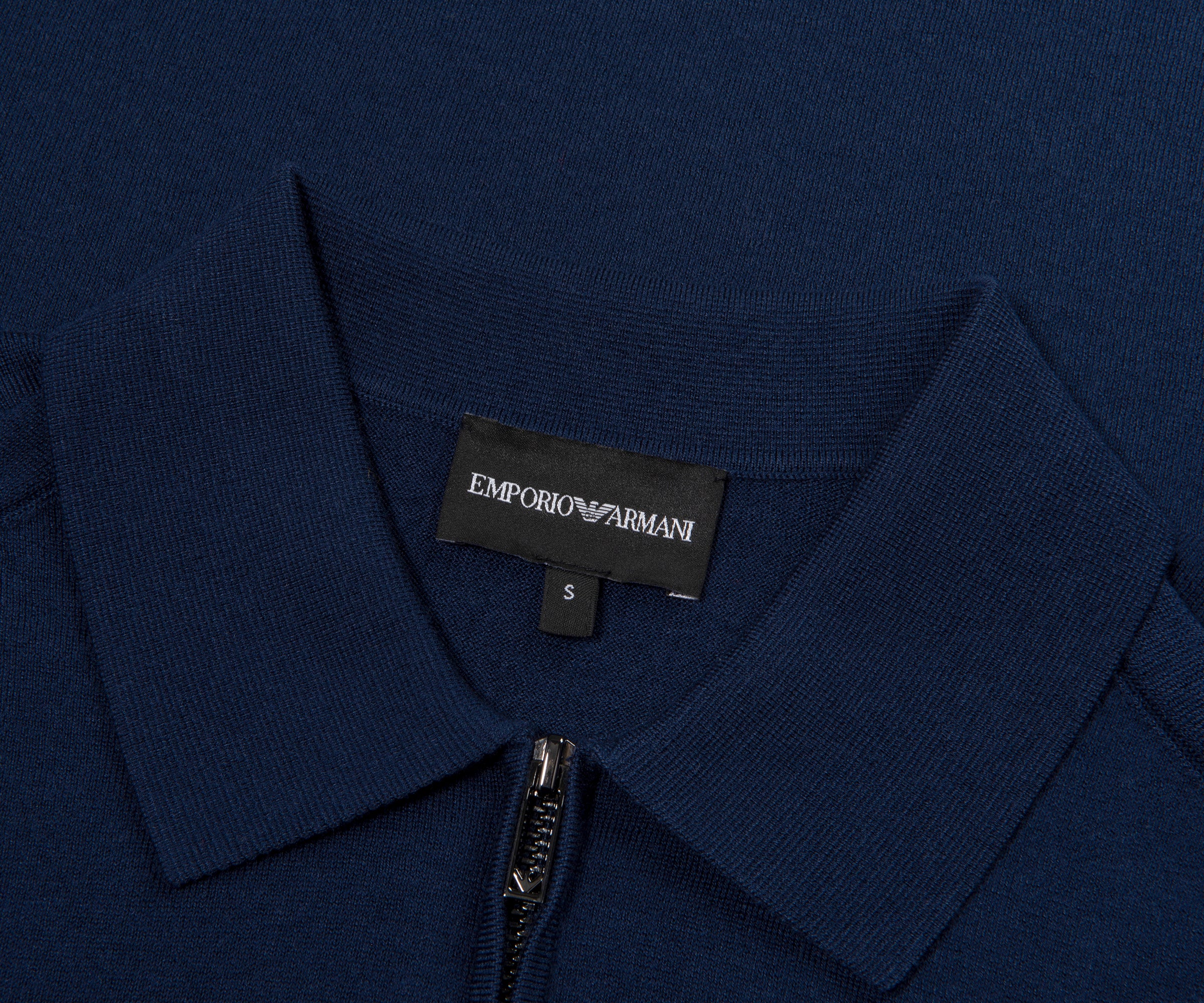 Emporio Armani Blue Knitted SS 1/4 Zip Polo - Image 3