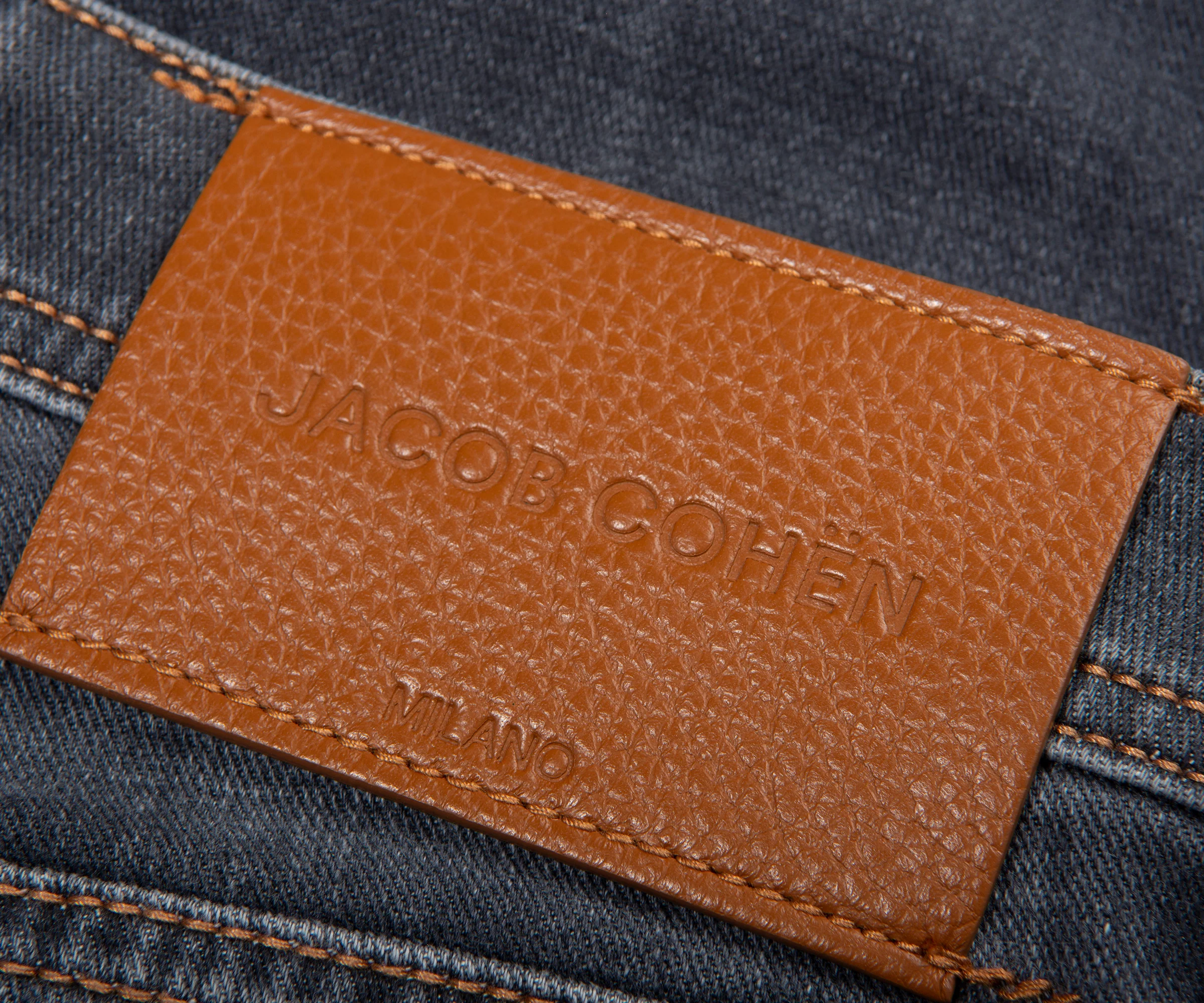 Jacob Cohen Grey Bard Slim Fit Brown Leather Badge - Image 4
