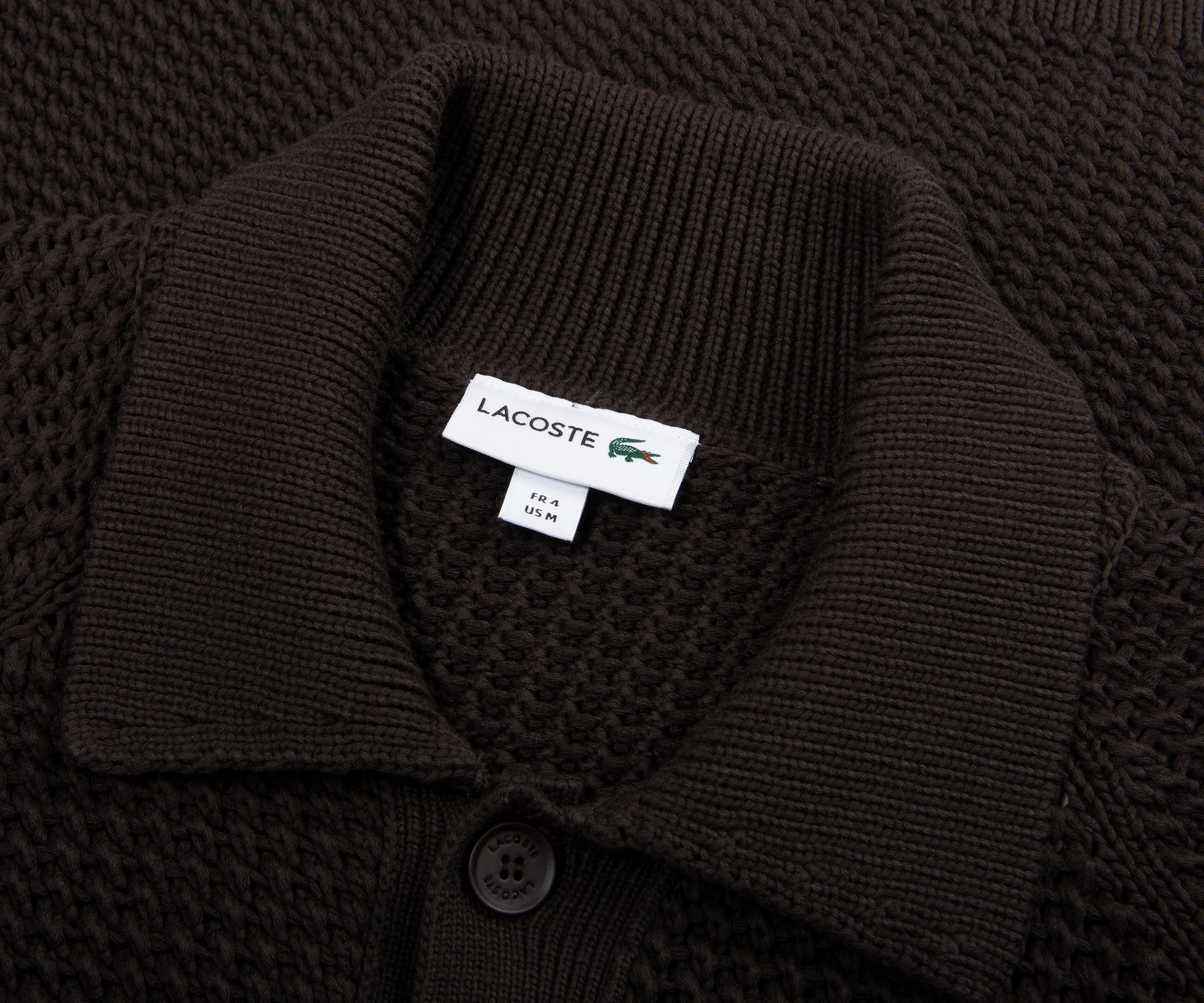 Lacoste Chocolate Chunky Woven Cardigan - Image 2