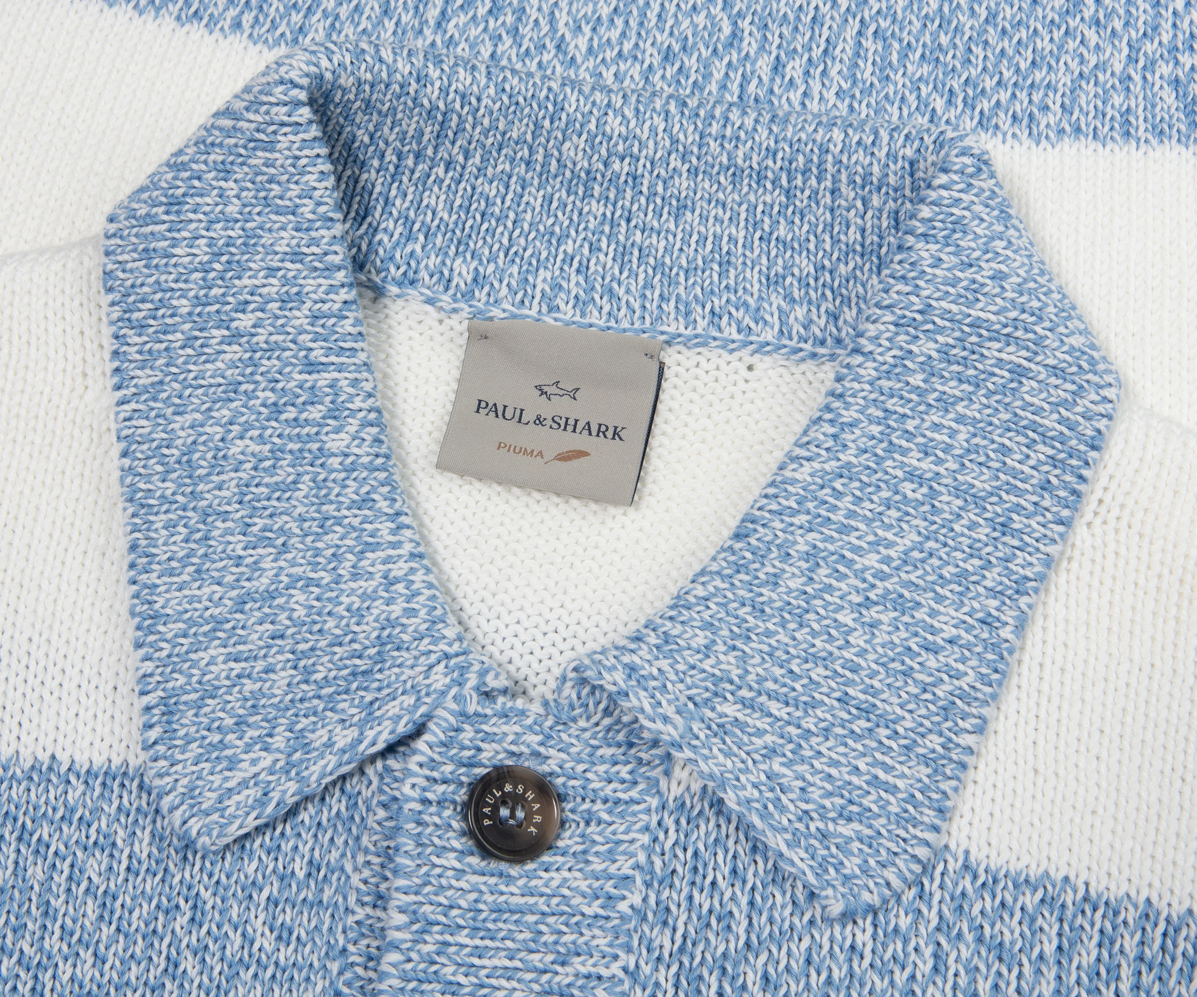 Paul & Shark Light Blue/White Fleck Striped 1/4 Button Knit - Image 2